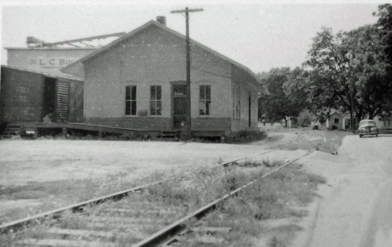 Marker detail: First depot, built in 1869<br>National Register of Historic Places #16000609 image. Click for full size.