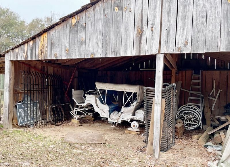 John Crowell Marker, on left, within Fort Mitchell stockade barn.. Click for full size. John Crowell Marker, on left, within Fort Mitchell stockade barn. image. Click for full size.