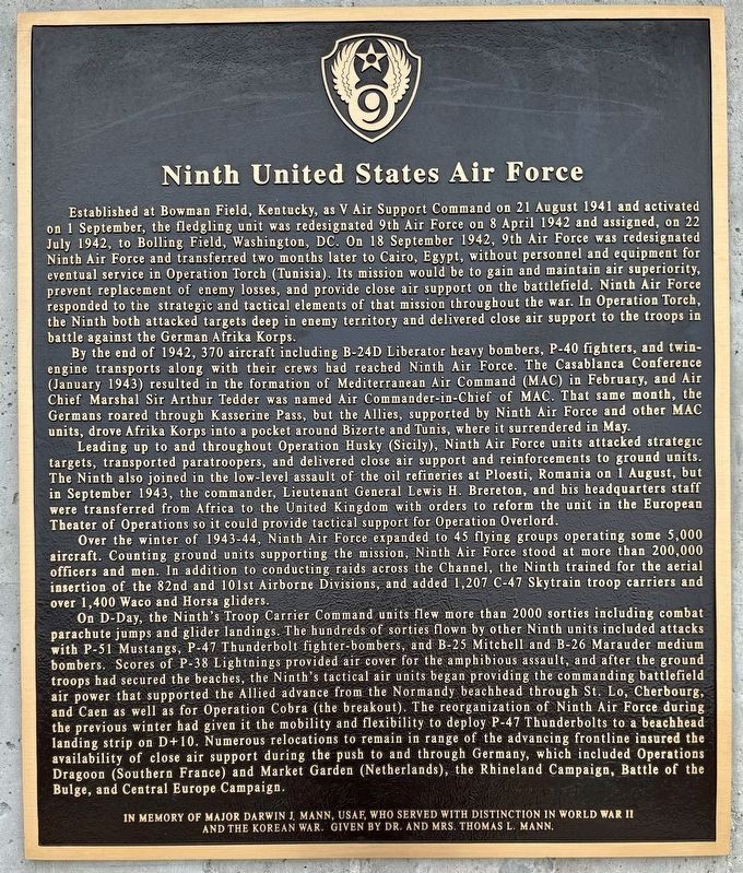 Ninth United States Air Force Marker image. Click for full size.