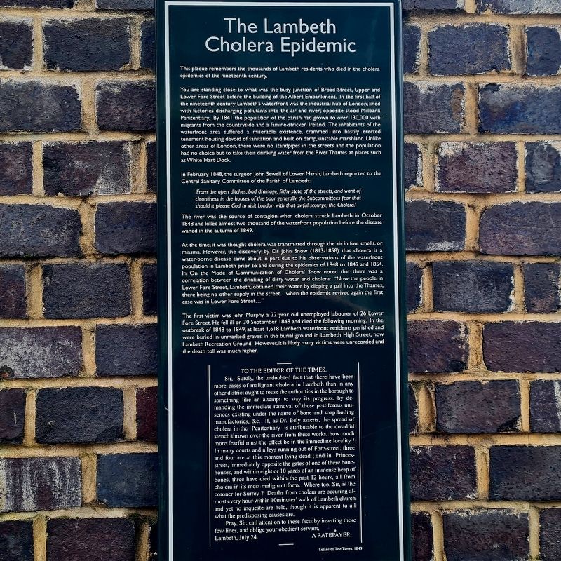 The Lambeth Cholera Epidemic Marker image. Click for full size.