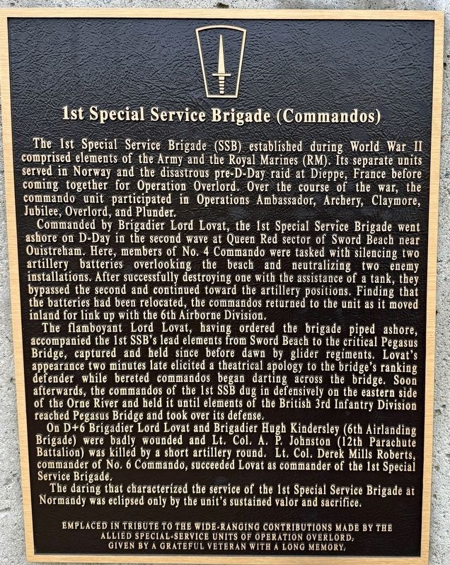 1st Special Brigade (Commandos) Marker. Click for full size. 1st Special Brigade (Commandos) Marker image. Click for full size.