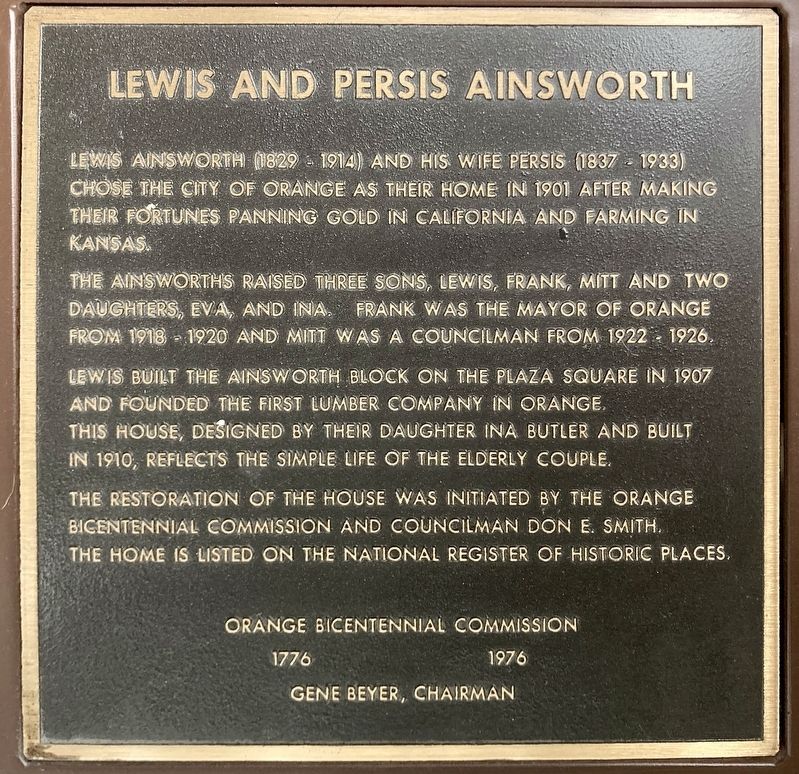 Lewis and Persis Ainsworth Marker image. Click for full size.
