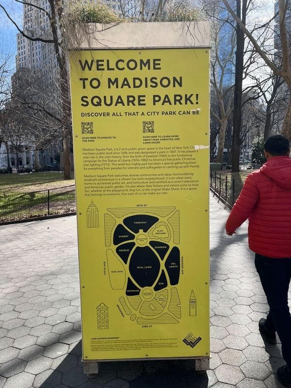 Welcome to Madison Square Park! side of the marker. Click for full size. Welcome to Madison Square Park! side of the marker image. Click for full size.