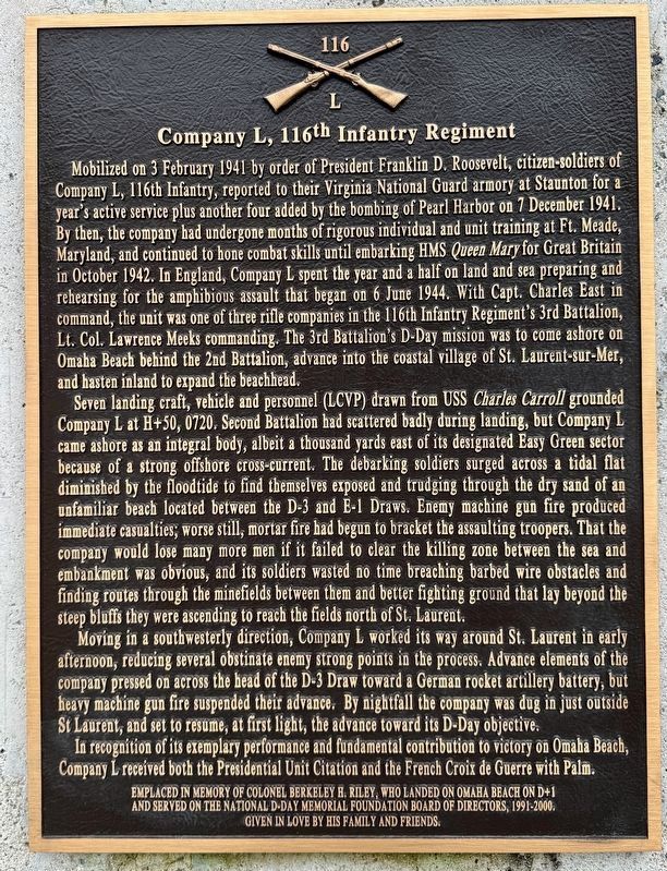 Company L, 116th Infantry Regiment Marker image. Click for full size.