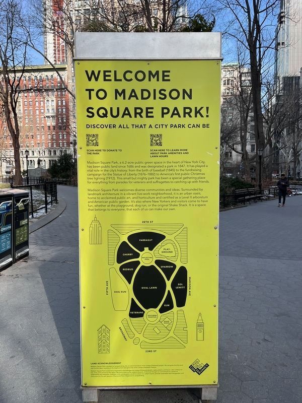 Welcome to Madison Square Park! side of the marker. Click for full size. Welcome to Madison Square Park! side of the marker image. Click for full size.