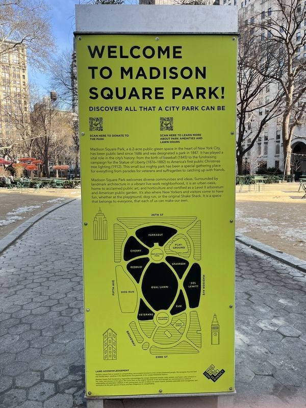 Welcome to Madison Square Park! side of the marker image. Click for full size.