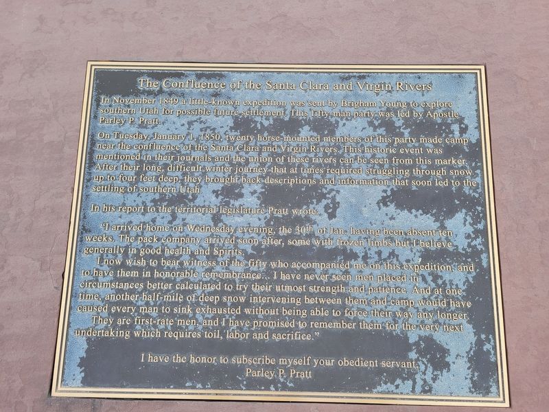 The Confluence of the Santa Clara and Virgin Rivers Marker. Click for full size. The Confluence of the Santa Clara and Virgin Rivers Marker image. Click for full size.