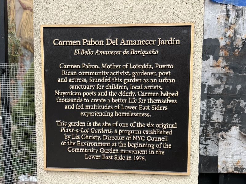 Carmen Pabon Del Amanecer Jardín Marker. Click for full size. Carmen Pabon Del Amanecer Jardín Marker image. Click for full size.