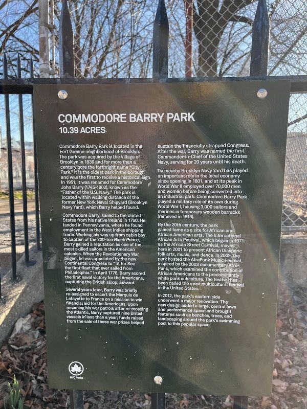 Commodore Barry Park Marker image. Click for full size.