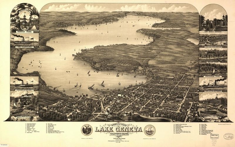 "Bird's eye view of Lake Geneva, Walworth Co., Wis. 1882". Click for full size. "Bird's eye view of Lake Geneva, Walworth Co., Wis. 1882" image. Click for full size.
