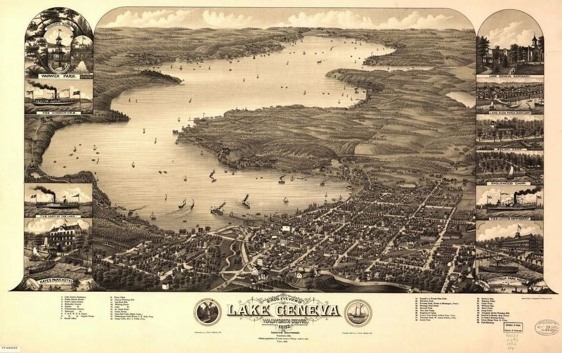 "Bird's eye view of Lake Geneva, Walworth Co., Wis. 1882". Click for full size. "Bird's eye view of Lake Geneva, Walworth Co., Wis. 1882" image. Click for full size.