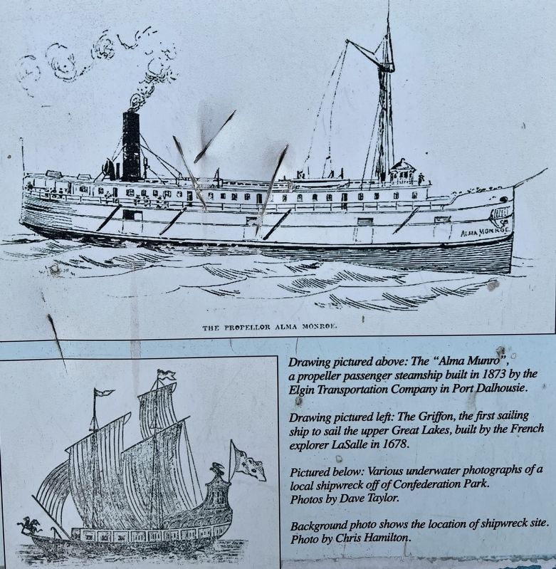 The Shipwrecks of Confederation Park marker is lustration detail image. Click for full size.