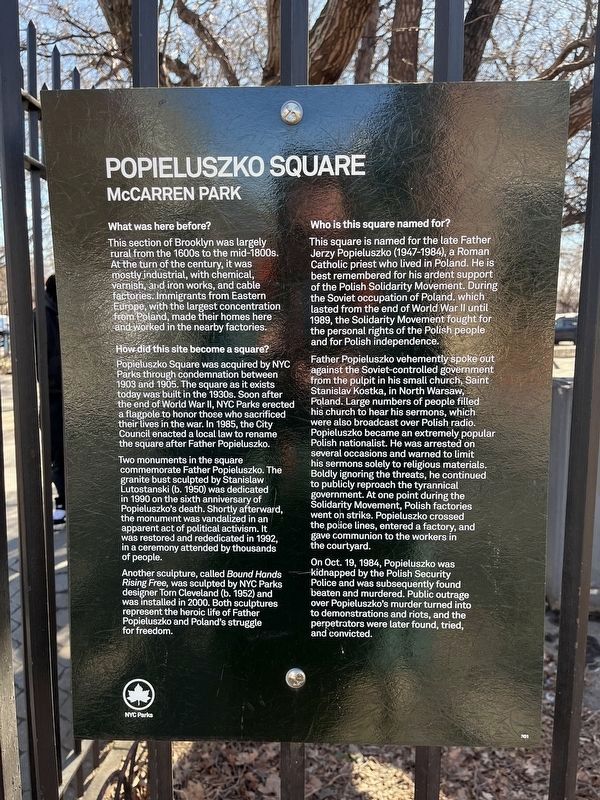 Popieluszko Square Marker. Click for full size. Popieluszko Square Marker image. Click for full size.