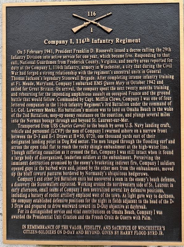 Company I, 116th Infantry Regiment Marker image. Click for full size.