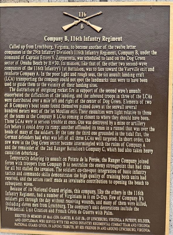 Company B, 116th Infantry Regiment Marker. Click for full size. Company B, 116th Infantry Regiment Marker image. Click for full size.