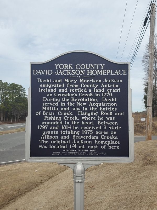 York County David Jackson Homeplace Marker image. Click for full size.