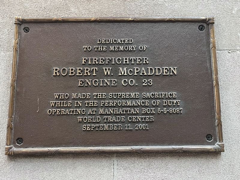 Firefighter Robert W. McPadden Memorial Marker image. Click for full size.