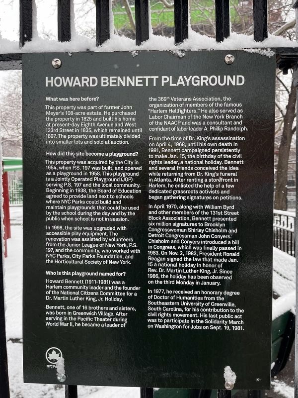 Howard Bennett Playground Marker image. Click for full size.