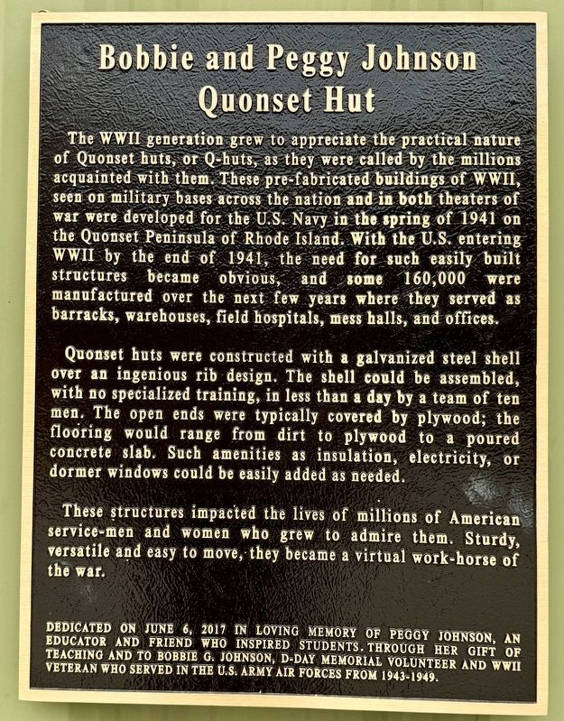 Bobbie and Peggy Quonset Hut Marker image. Click for full size.
