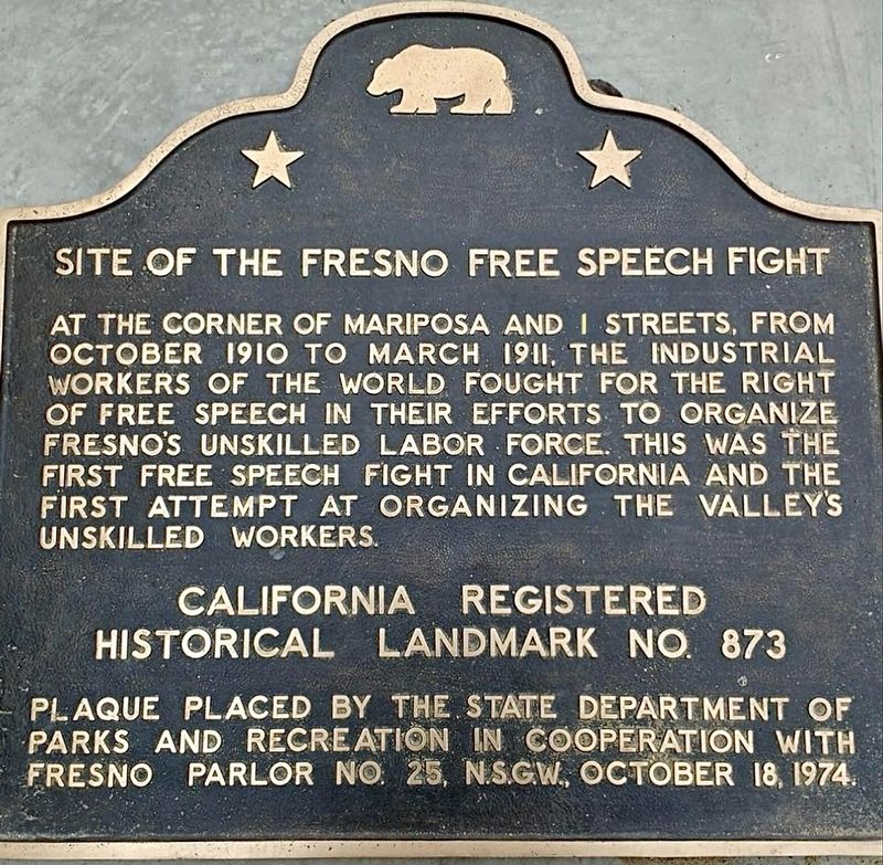 Fresno Free Speech Fight Marker image. Click for full size.