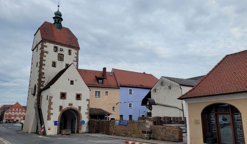The view of the Saint Nepomuk statue and Marker from the street. Click for full size. The view of the Saint Nepomuk statue and Marker from the street image. Click for full size.
