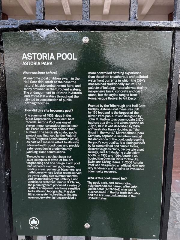 Astoria Pool Marker. Click for full size. Astoria Pool Marker image. Click for full size.