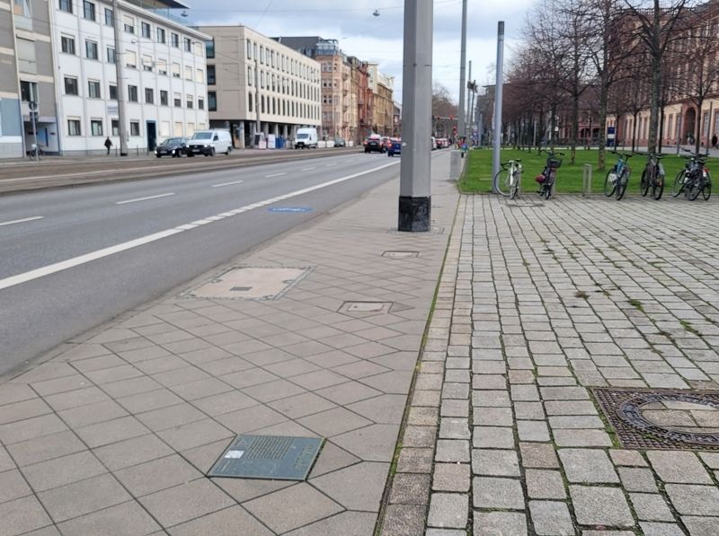 The Rudolf Fuchs Marker is located on the sidewalk image. Click for full size.