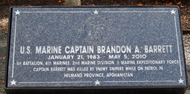 U.S. Marine Captain Brandon A. Barrett Marker image. Click for full size.