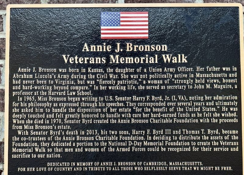 Annie J. Bronson Veterans Memorial Walk Marker image. Click for full size.