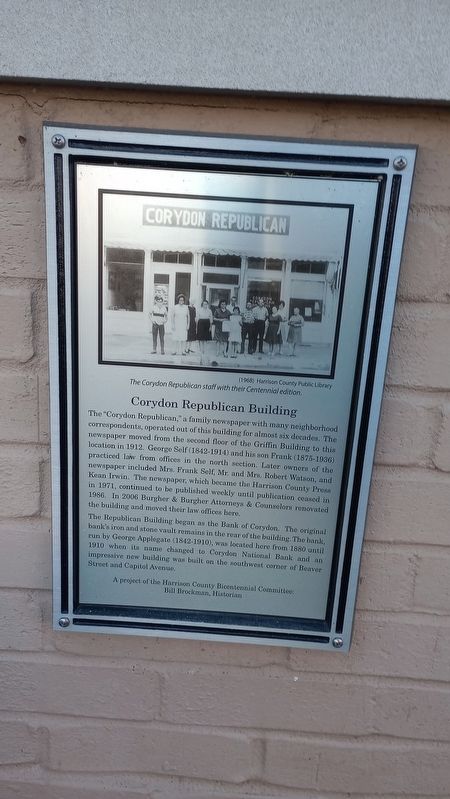 Corydon Republican Building Marker. Click for full size. Corydon Republican Building Marker image. Click for full size.