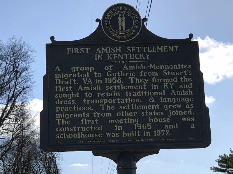 First Amish Settlement in Kentucky Marker, Side One image. Click for full size.