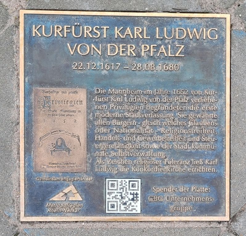 Kurf�rst Karl Ludwig Von Der Pfalz Marker image. Click for full size.