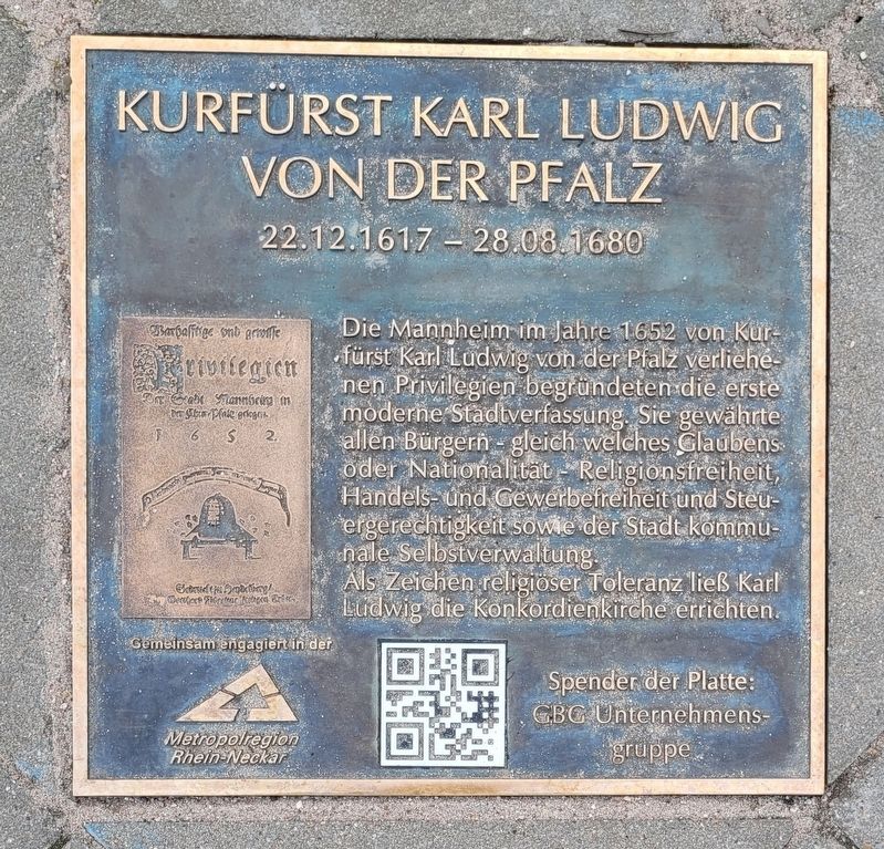 Kurfrst Karl Ludwig Von Der Pfalz Marker image. Click for full size.