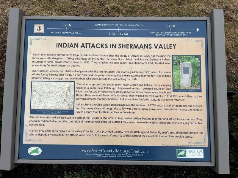 Indian Attacks in Shermans Valley Marker image. Click for full size.