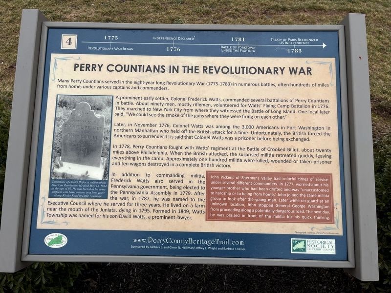 Perry Countians in the Revolutionary War Marker. Click for full size. Perry Countians in the Revolutionary War Marker image. Click for full size.