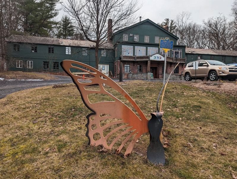 Summer Camp Marker in front of what is now a nature center image. Click for full size.