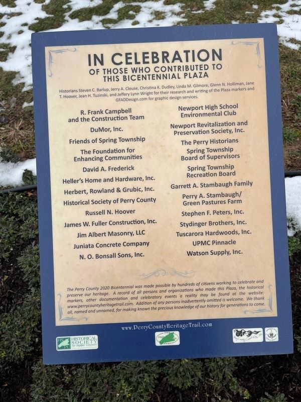 Contributor information plaque for The Perry County Bicentennial Plaza. Click for full size. Contributor information plaque for The Perry County Bicentennial Plaza image. Click for full size.