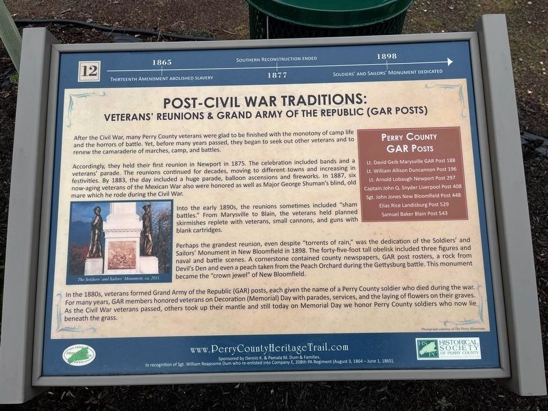 Post-Civil War Traditions: Veterans' Reunions & Grand Army of the Republic (GAR Posts) Marker. Click for full size. Post-Civil War Traditions: Veterans' Reunions & Grand Army of the Republic (GAR Posts) Marker image. Click for full size.