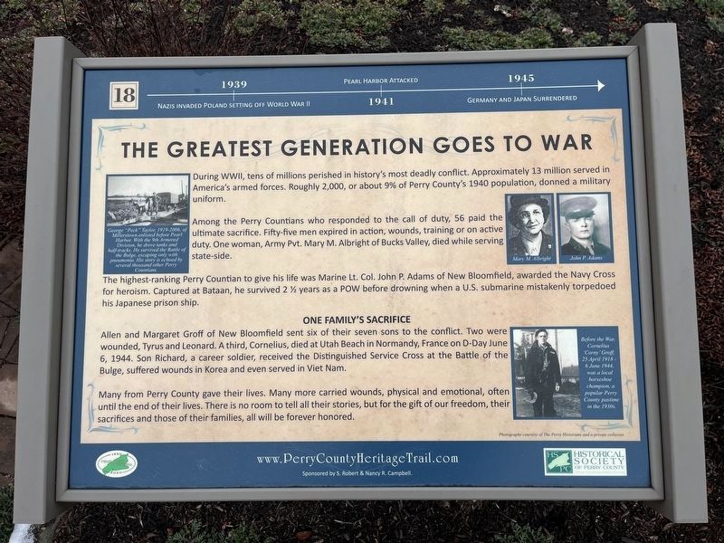 The Greatest Generation Goes to War Marker. Click for full size. The Greatest Generation Goes to War Marker image. Click for full size.