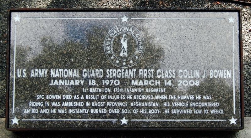 U.S. Army National Guard Sergeant First Class Collin J. Bowen Marker image. Click for full size.