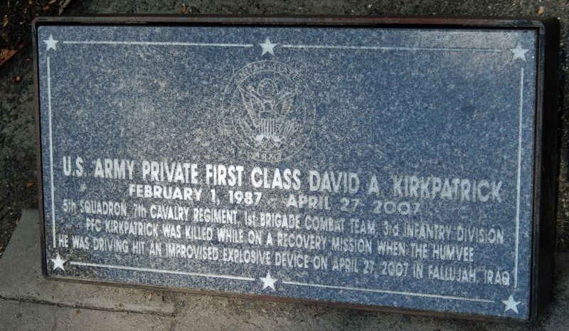 U.S. Army Private First Class David A. Kirkpatrick Marker image. Click for full size.