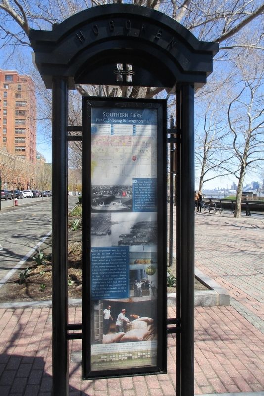 Southern Piers: Pier C, Shipping and Longshoremen wayside image. Click for full size.