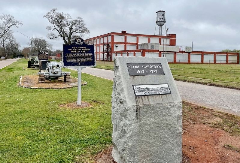 Camp Sheridan Markers & former Boylston Cottom Mill in background. image. Click for full size.