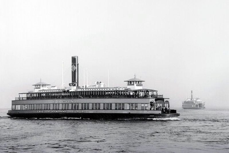 Hoboken Ferryboats Pocono (in front) and Elmira; (David Plowden, b. 1932) image. Click for full size.