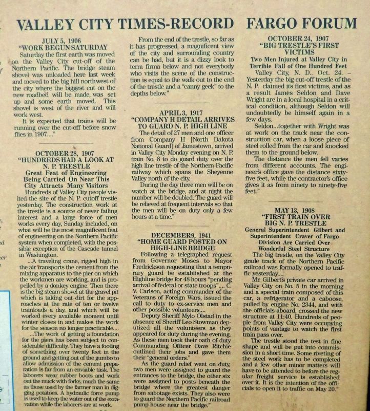 Marker detail: Valley City Fargo Times-Record<br>Fargo Review image. Click for full size.