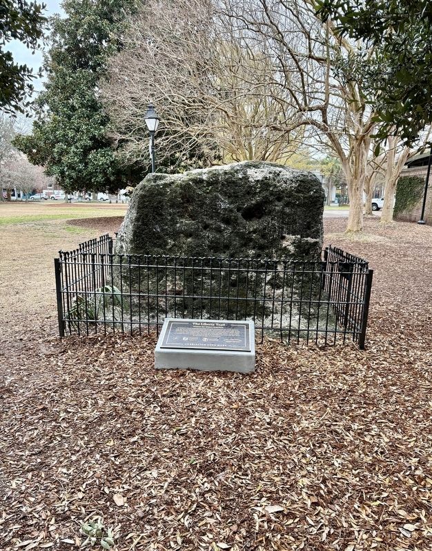 The Liberty Trail Marker in front of remnant of horn work image. Click for full size.
