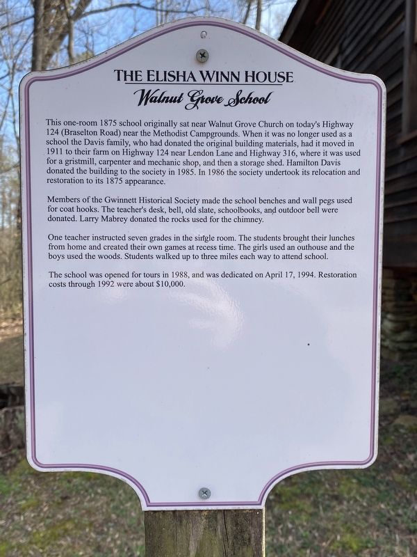 The Elisha Winn House Walnut Grove School Marker. Click for full size. The Elisha Winn House Walnut Grove School Marker image. Click for full size.
