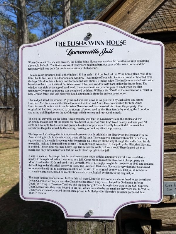 The Elisha Winn House Lawrenceville Jail Marker image. Click for full size.