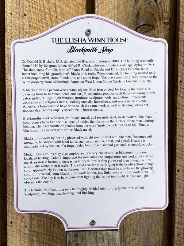 The Elisha Winn House Blacksmith Shop Marker image. Click for full size.