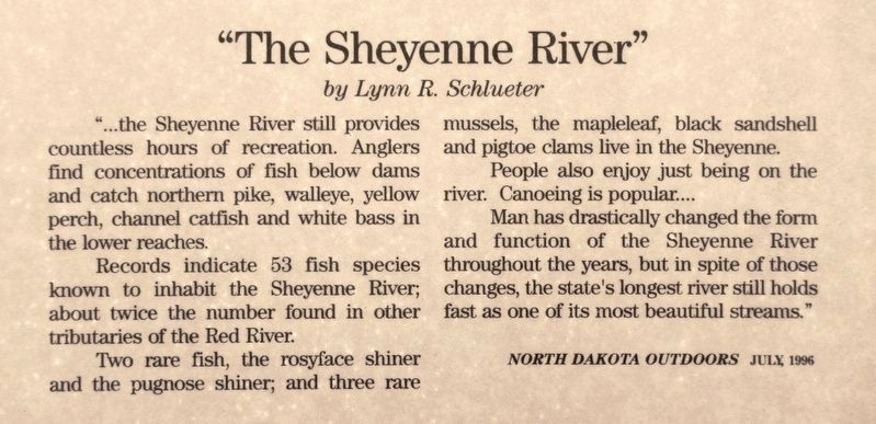 Marker detail: "The Sheyenne River" by Lynn R. Schlueter. Click for full size. Marker detail: "The Sheyenne River" by Lynn R. Schlueter image. Click for full size.